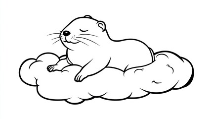 Sleeping otter on cloud, peaceful dream, nature scene, kids book illustration