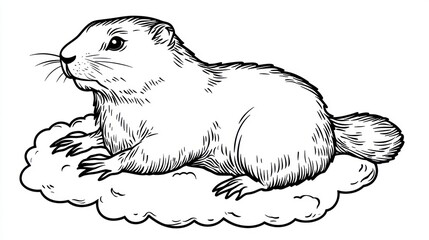 Black and white prairie dog on a cloud. Educational illustration