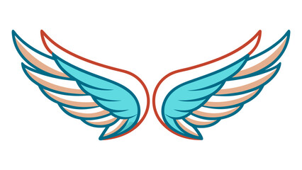 Obraz premium Colorful stylized wings featuring a teal fill, orange and red outlines, creating a vibrant and expressive graphic element.