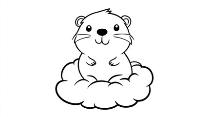 Cute cartoon groundhog sitting on cloud