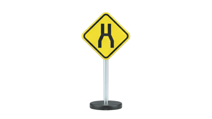 Road Narrowing Sign on White Background