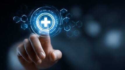Obraz premium human hand selecting options on AI medical interface, AI assisted medical decision concept