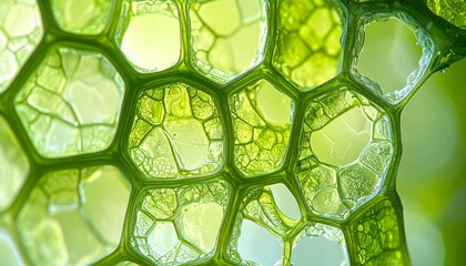 Microscopic view of green plant cell wall and chloroplast structure