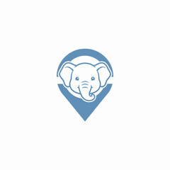 Cute Baby Elephant Head Inside Location Pin Logo Design.