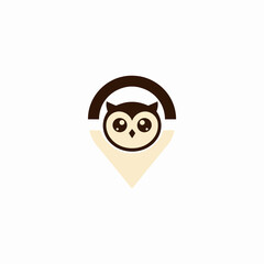 Cute Owl Location Pin Logo Design.