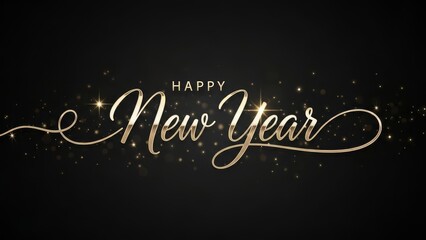 Elegant Happy New Year text with gold glitter and bokeh