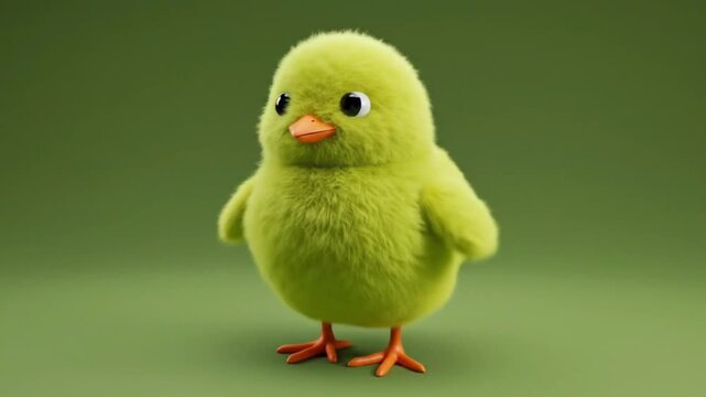 Green fuzzy chick with orange beak and feet, perfect for easter, spring, or farmthemed designs. Cute and colorful bird illustration.