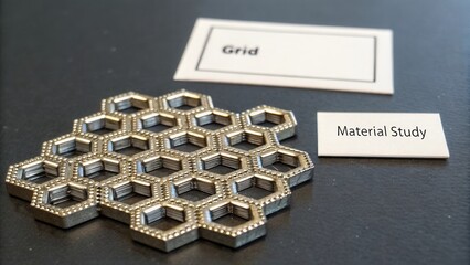 Intricate Metal Structure Displaying Hexagonal Grid Design for Material Study in Contemporary Art and Design Concepts