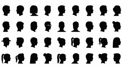 Collection of Diverse Human Head Silhouettes in Profile View.