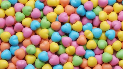 Obraz premium Colorful heart shaped candies in assorted pastel colors