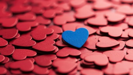 Obraz premium blue heart standing out in crowd of red hearts