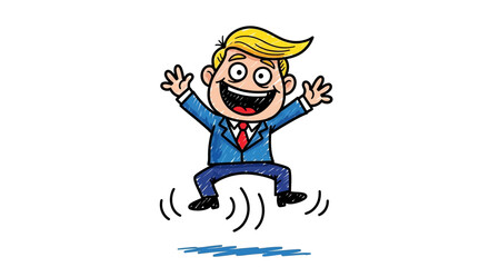Excited Cartoon Businessman Jumping with Joy and Enthusiasm.