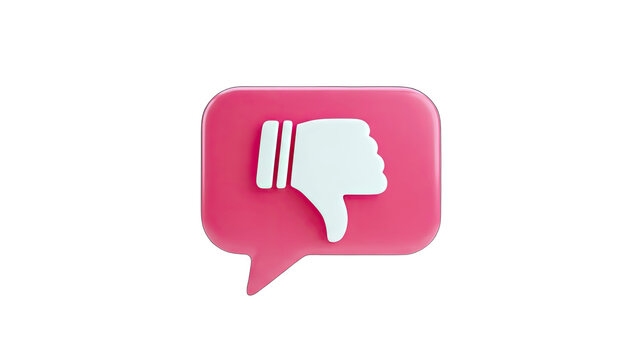 3D Thumbs Down Icon on Pink Speech Bubble - Negative Feedback Concept