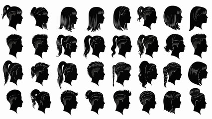 Collection of Diverse Human Head Silhouettes for Design Projects.