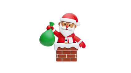 Santa Claus Delivering Gifts from Chimney - Christmas Illustration