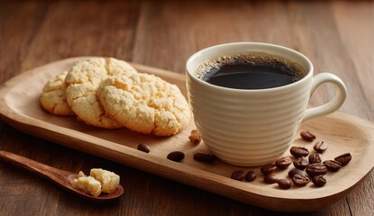Coffee and cookies on a wooden tray (1)