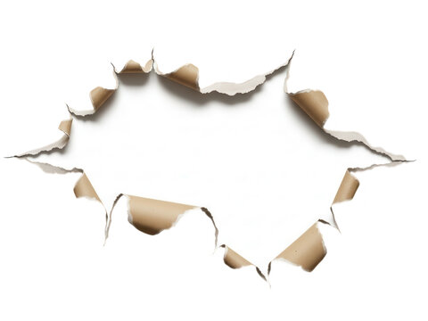 Ripped paper hole effect with torn edges on transparent background
