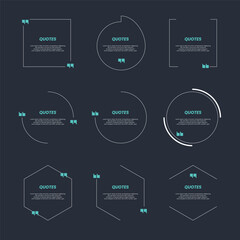 Quote box frame big set. Quote box icon. Texting quote boxes. Blank template quote text info design boxes quotation bubble blog quotes symbols.