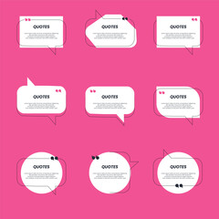 Quote box frame big set. Quote box icon. Texting quote boxes. Blank template quote text info design boxes quotation bubble blog quotes symbols.