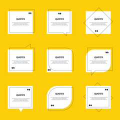 Quote box frame big set. Quote box icon. Texting quote boxes. Blank template quote text info design boxes quotation bubble blog quotes symbols.