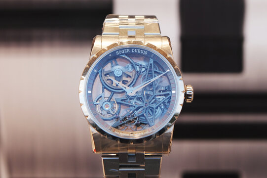 Luzern,Switzerland-Sep.30th 2025: Roger Dubuis Excalibur automatic skeleton watch close up