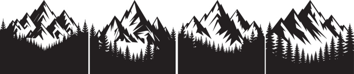 Minimal black mountain skyline illustration with sharp peaks forming a dramatic nature horizon
