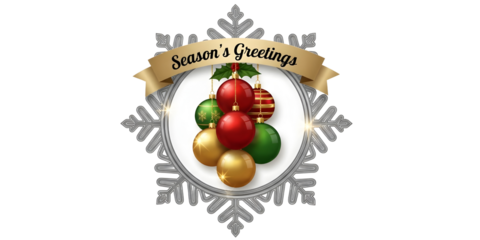 Elegant Christmas Ornaments Snowflake Badge Icon - Season's Greetings Vintage Ribbon Design - Colorful Baubles Transparent PNG Holiday Icon"