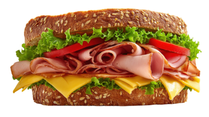 Ham and cheese salad submarine sandwich from freshly cut baguettec