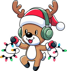 Cute Christmas Reindeer Dog Cartoon Vector