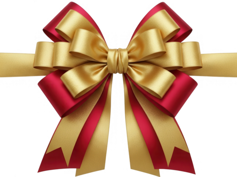 Elegant golden and red ribbon bow design element on transparent background - Powered by Adobe