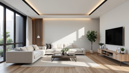 Fototapeta premium Modern living room with elegant furniture and natural light.