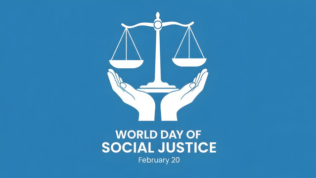 Hands supporting scales of justice for world day of social justice - Powered by Adobe