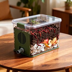 Enclosed containers for vermicomposting where worms process orga