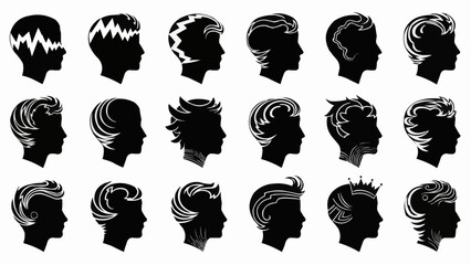 Collection of diverse hairstyles shown in silhouette profiles.
