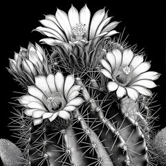 Fingerprint Cactus A detailed cactus with spines and flowers mad