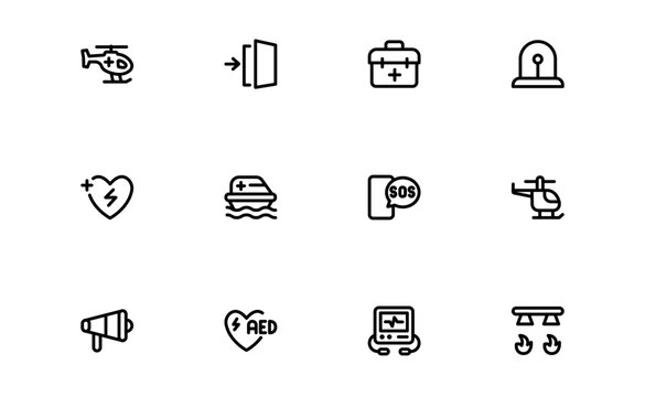 Emergency Services Line Icon Set &ndash; Professional Modern vector icons for EMS, police, fire