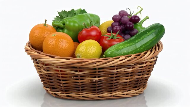Bright wicker basket filled with fresh mixed fruits.