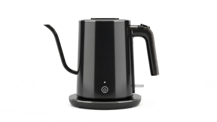Black electric gooseneck kettle isolated on transparent background