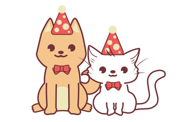 お祝いの衣装のかわいい仔犬と仔猫 © すぴかえる