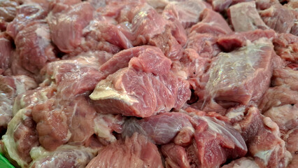 Raw Diced Beef Meat Chunks for Cooking Close Up