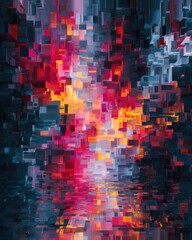 Abstract Pixelated Light Reflection with Vibrant Colors