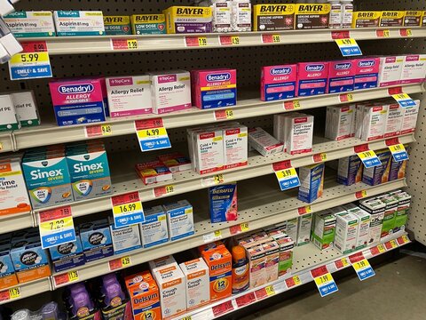 IGA grocery store Pain relief section and prices side view