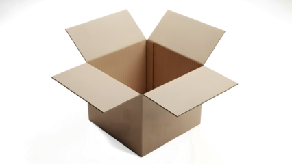 Empty open cardboard box isolated on transparent background
