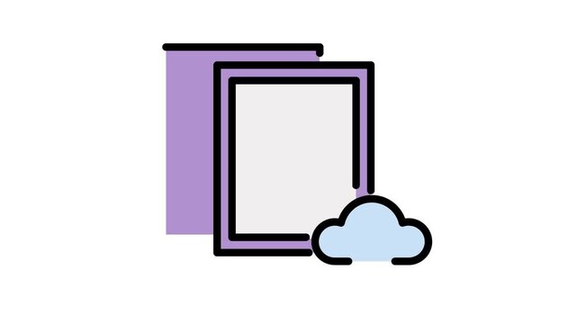 4K footage animation cloud document format, colorful icon sign loop animation. Isolated on white background. Document Sign Symbol. Ideal for presentations, motion graphics, digital art
