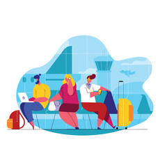 A group of travelers in the airport waiting area