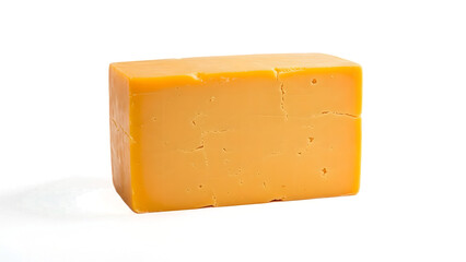Block of orange cheddar cheese isolated on transparent background