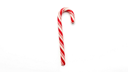 Single red and white candy cane with transparent background isolated on transparent background