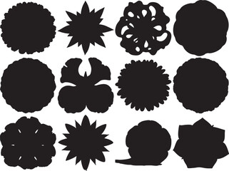 black silhouettes of various flowers and shapes