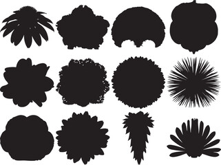 set of black flowers and bushes silhouettes
