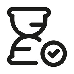 Hourglass with Checkmark Line Icon. Professional minimalist symbol designed as a premium vector line icon for time management, completion, and verification